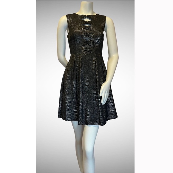 Sparkly Dress Bows Fit & Flare Snakeskin Sleeveless Mini Juniors Small Glittery - Picture 1 of 10